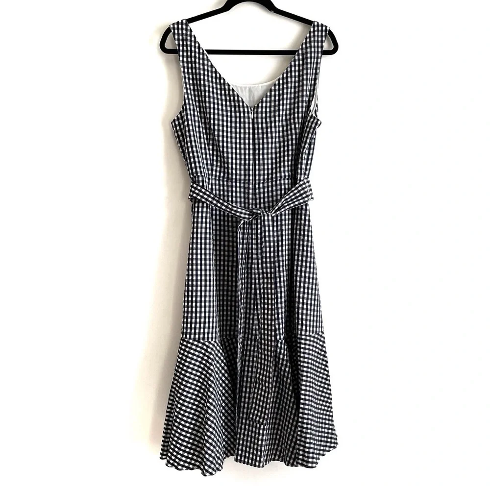 J. Crew Blue Gingham Plaid Ruffle Hem Midi Dress Size 14